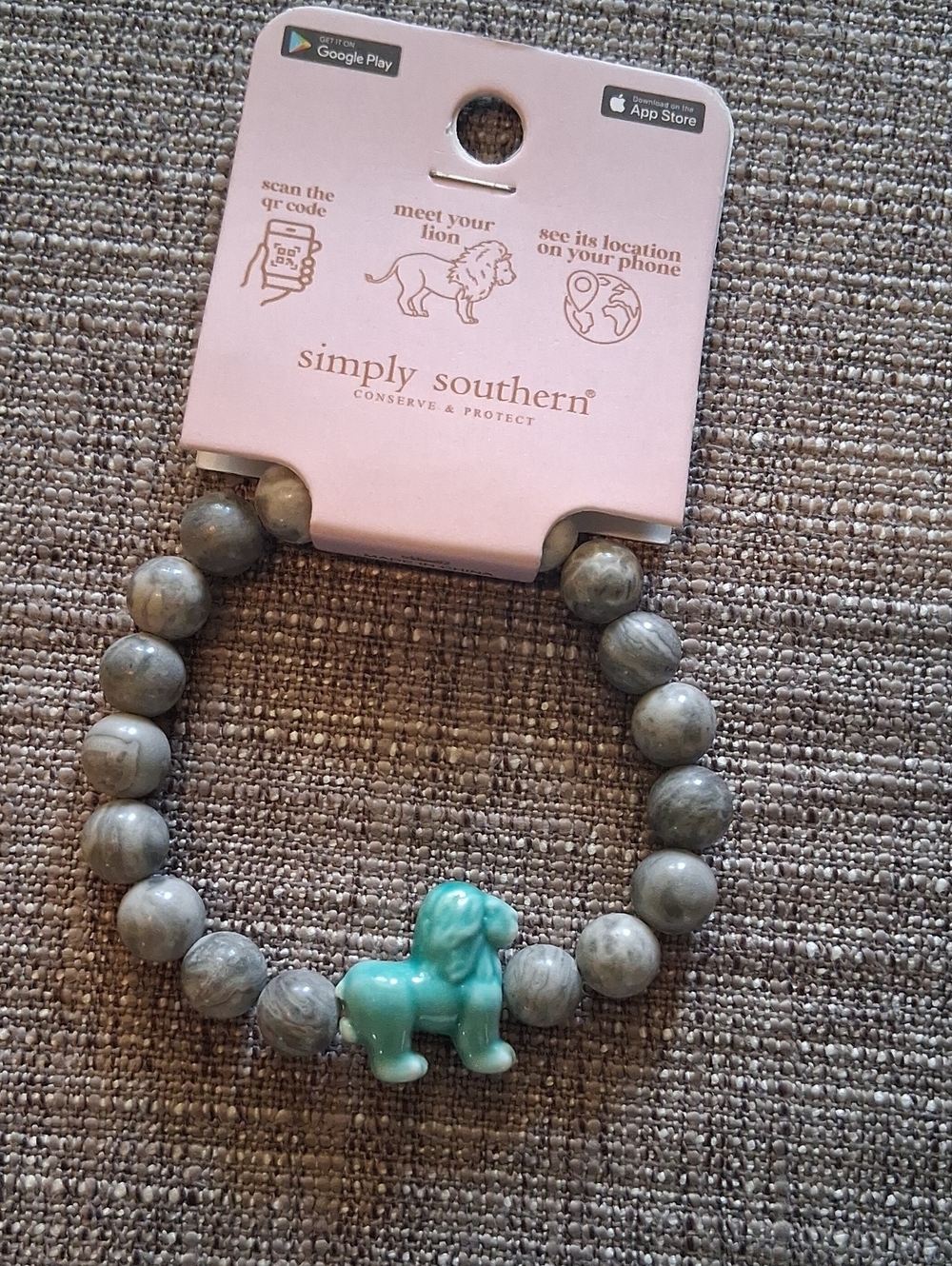 Simply Southern Gray Beaded Bracelet with Turquoise Lion Accent